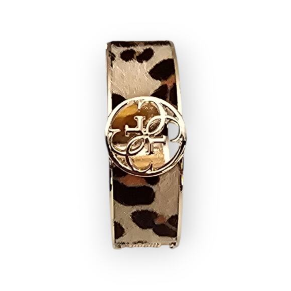 Guess Leopard Faux-Fur Logo Hinged Bangle – Gold-Tone Statement Bracelet - Picture 5 of 13